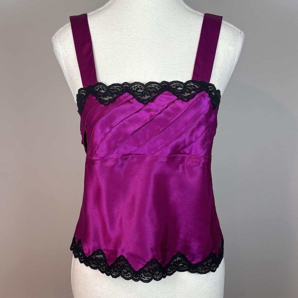 VTG Victoria Secret Women's Purple‎ Black lace Trim Camisole Tank SM whimsigoth